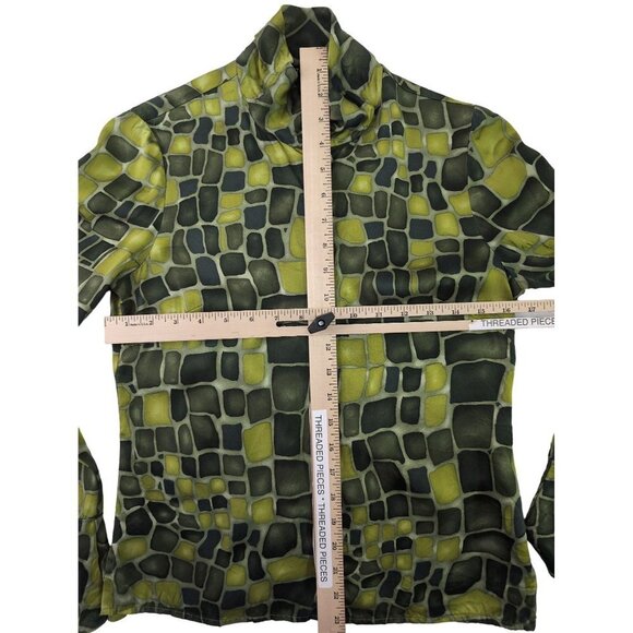 Etcetera Silk Blouse Womens 2 Green Long Sleeve Quarter Zip Bell Sleeve Lightwei - Picture 8 of 8